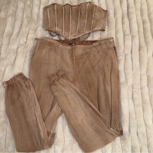 Fashion Nova Chic Tan Two-Piece Corset Set